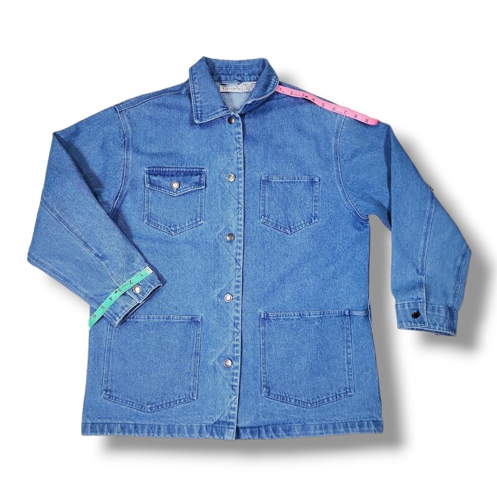Vintage Basic Editions Med Wash Button Denim Jacket Men's Medium - Picture 6 of 9